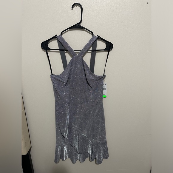 BCX Silver Asymmetrical Ruffled Halter Dress - Picture 4 of 4